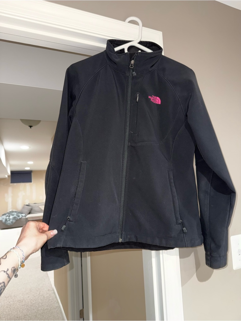 The North Face Women's Black Softshell Jacket with Pink Logo